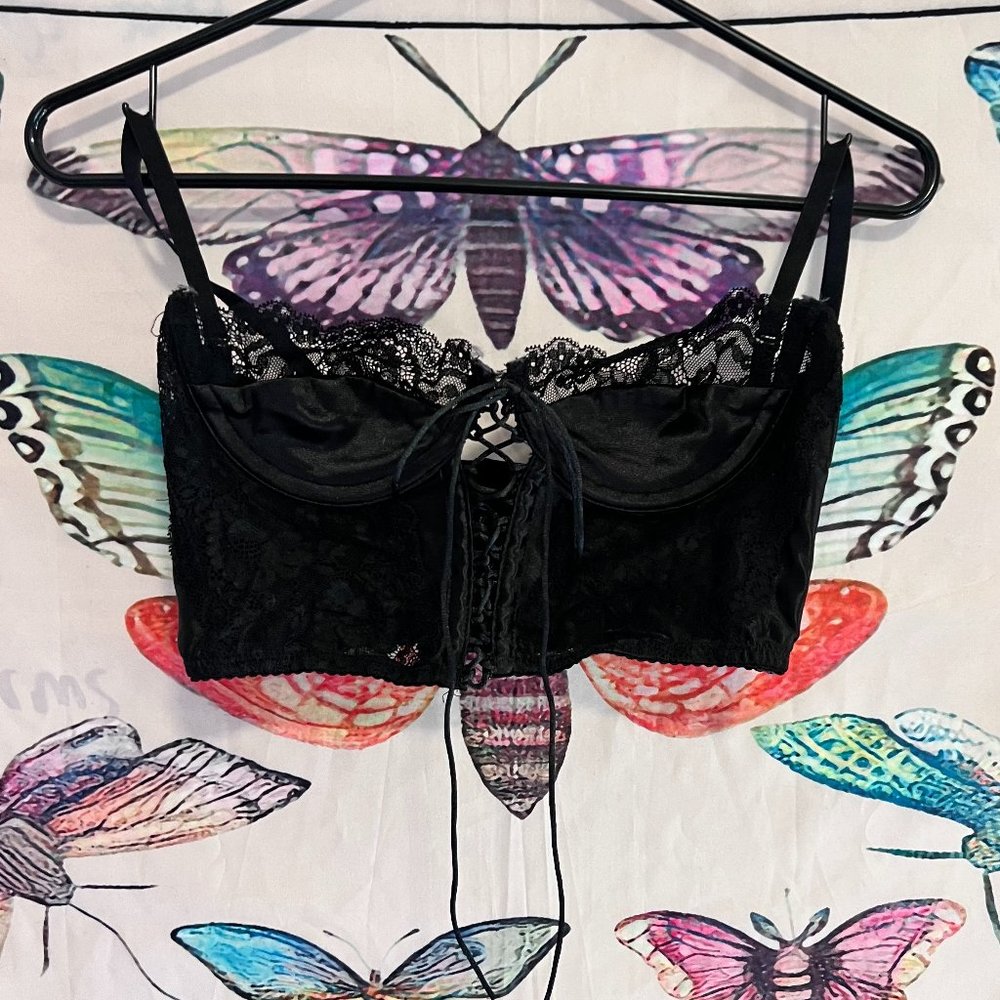 Black Lace up, Satin Lacey Bralette